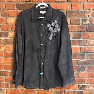 Eighty Eight mens long sleeve graphic y2k grunge goth button up shirt black XL